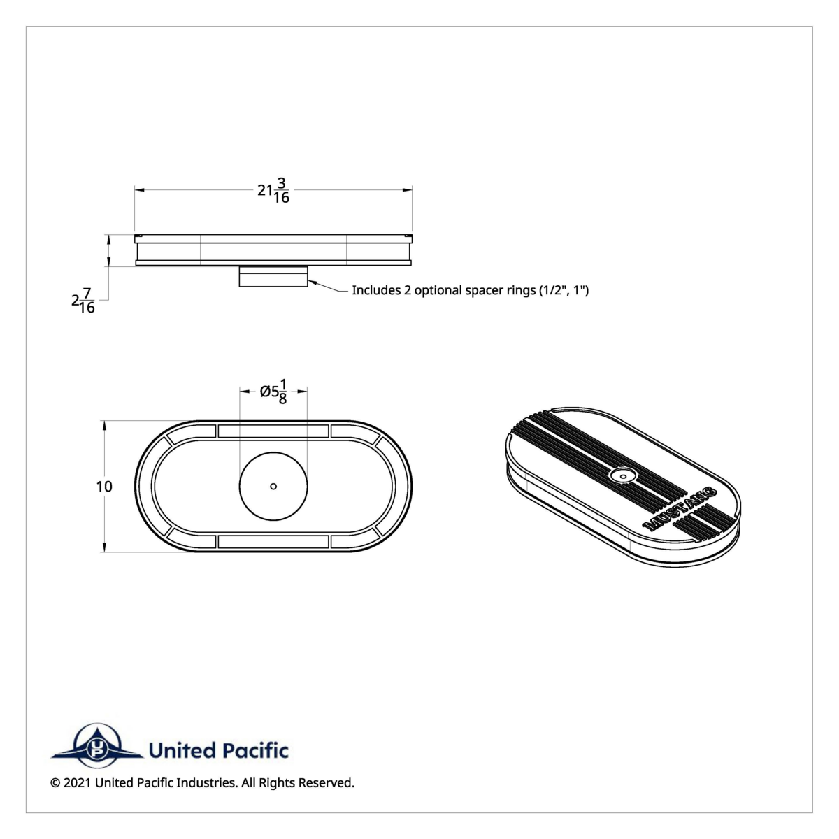 Aluminum Mustang Script Oval Air Cleaner For Single 4 Barrel Carburetor