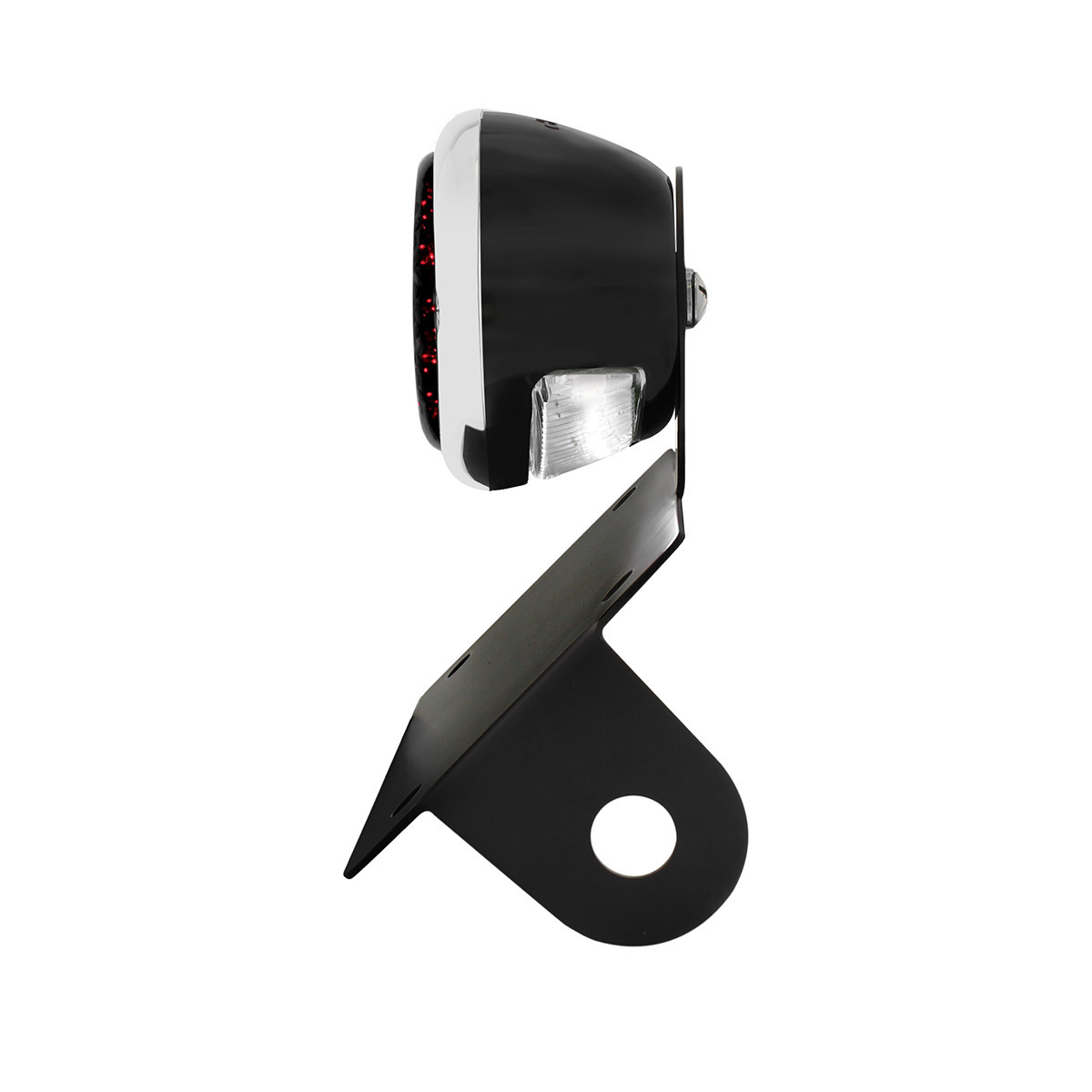 Black Horizontal Side Mount License Bracket For Motorcycle With 1933-36 Ford Style LED Tail Light