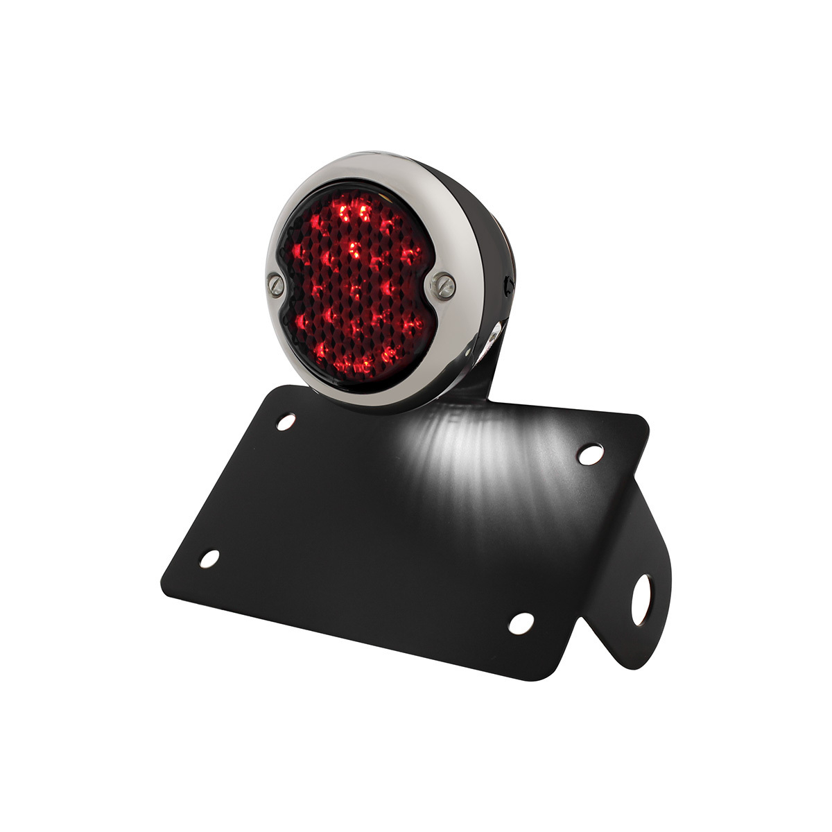 Black Horizontal Side Mount License Bracket For Motorcycle With 1933-36 Ford Style LED Tail Light
