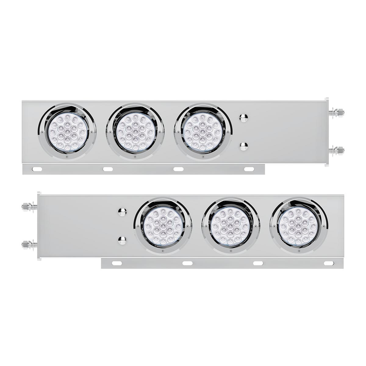 3-3/4" Bolt Pattern SS Spring Loaded Light Bar With 6X Double Fury 19 LED Lights & Visors-Red & White(Pair)