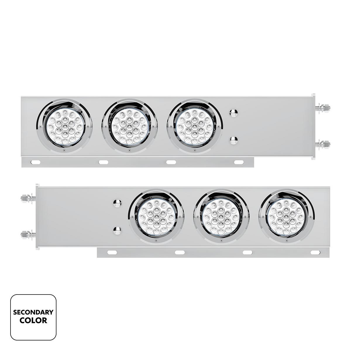 3-3/4" Bolt Pattern SS Spring Loaded Light Bar With 6X Double Fury 19 LED Lights & Visors-Red & White(Pair)
