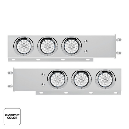3-3/4" Bolt Pattern SS Spring Loaded Light Bar With 6X Double Fury 19 LED Lights & Visors-Red & White(Pair)