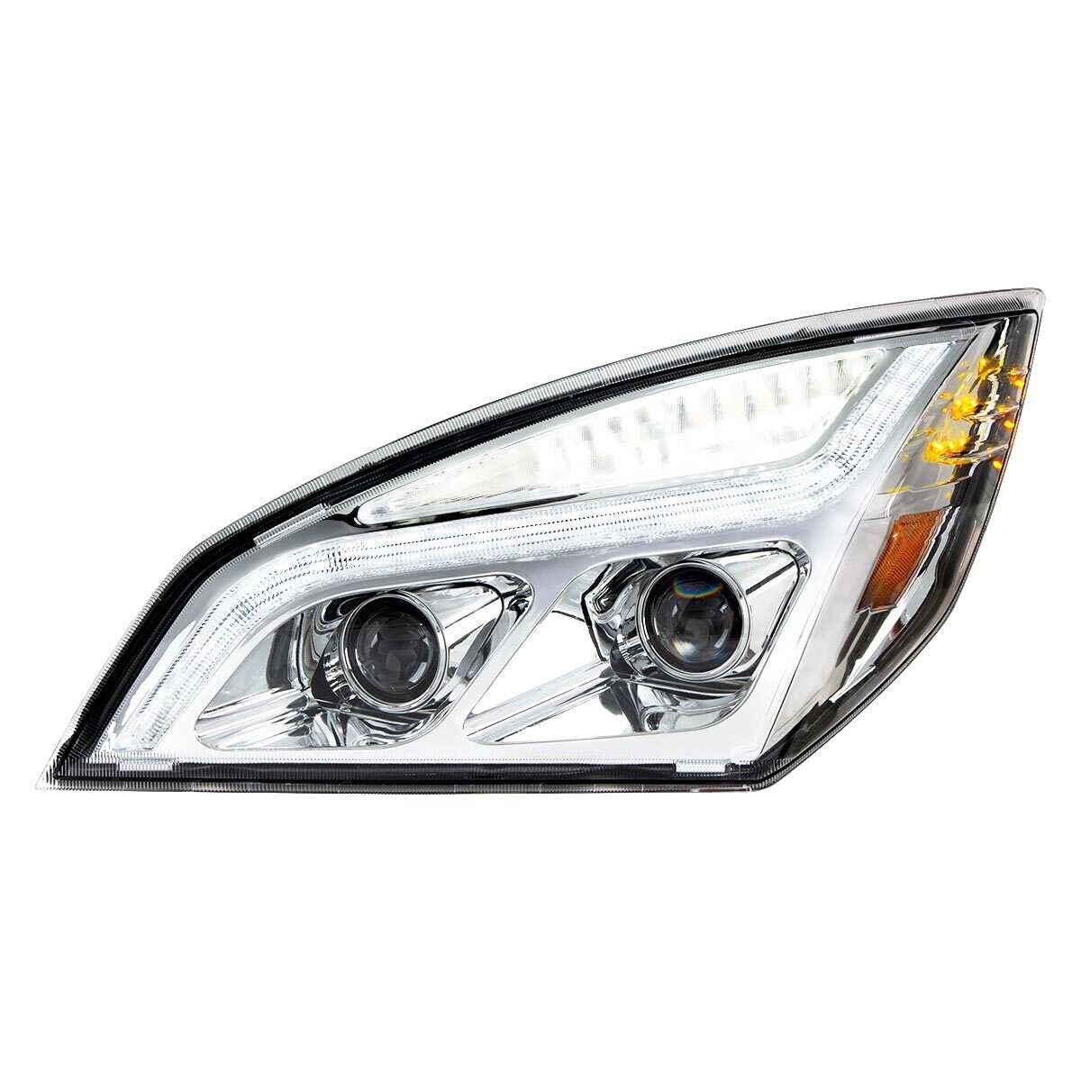 Chrome LED Projection Headlight With LED Position Light For 2018-2024 Freightliner Cascadia - Driver