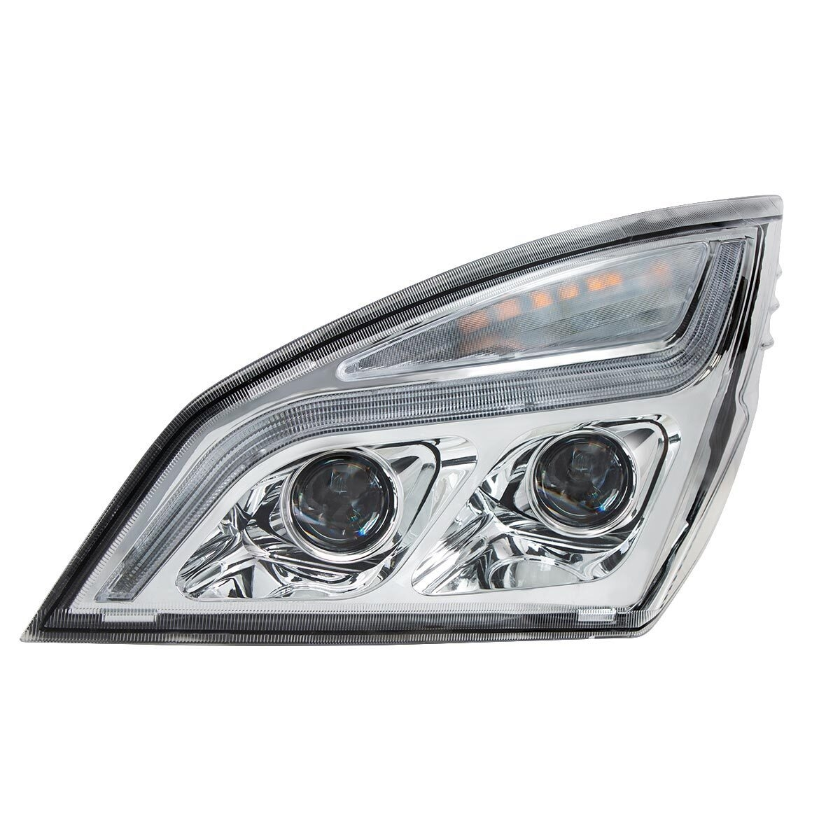 Chrome LED Projection Headlight With LED Position Light For 2018-2024 Freightliner Cascadia - Driver