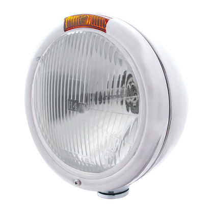 Stainless Steel Classic Headlight H4 Bulb & Turn Signal - Amber Lens