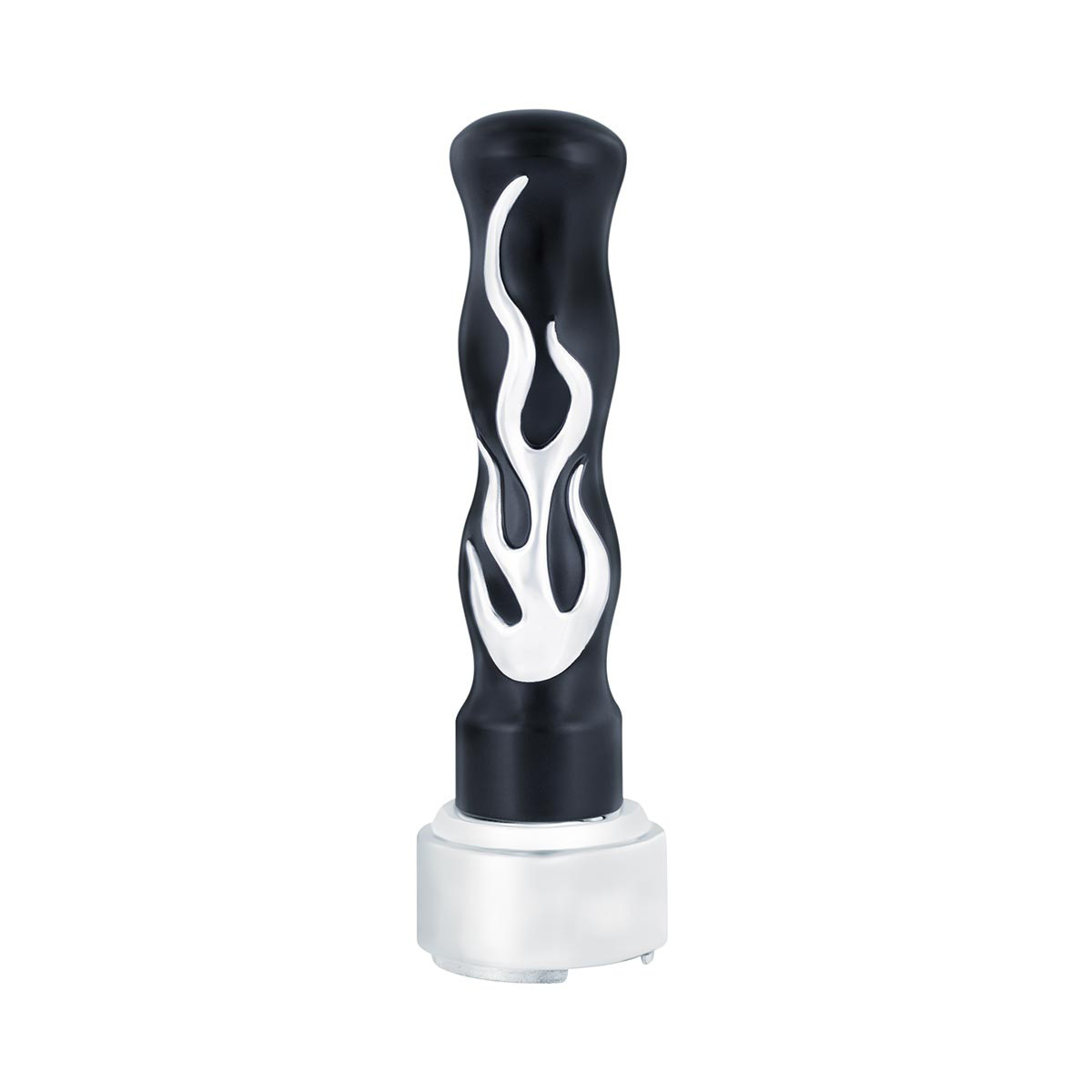Thread-On Flame Gearshift Knob With Adapter For Eaton Fuller 9/10 Speed - Black With Chrome Flame
