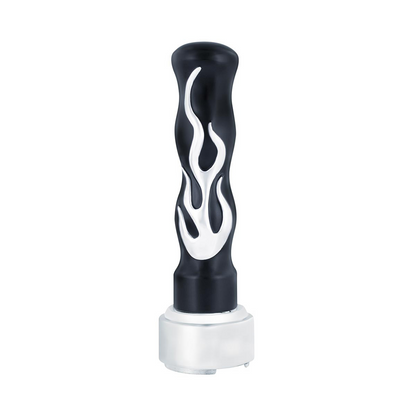 Thread-On Flame Gearshift Knob With Adapter For Eaton Fuller 9/10 Speed - Black With Chrome Flame