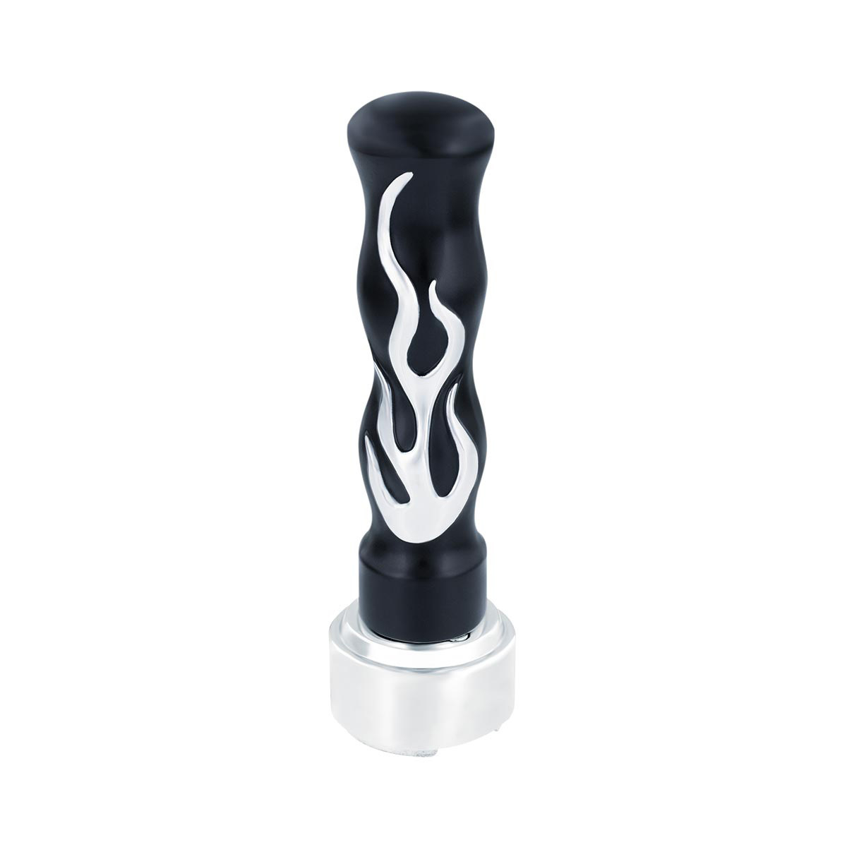 Thread-On Flame Gearshift Knob With Adapter For Eaton Fuller 9/10 Speed - Black With Chrome Flame