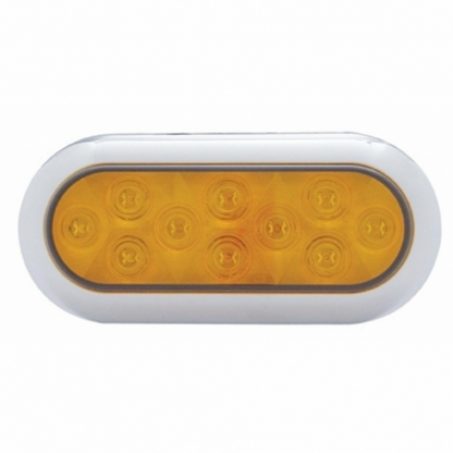 10 LED 6" Oval Flange Mount Turn Signal Light With Bezel - Amber LED/Amber Lens