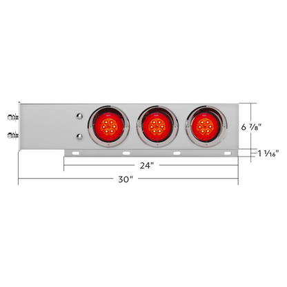 2.5" Bolt Pattern Chrome Spring Loaded Bar W/6X 4" 16 LED Turbine Lights & Visors - Red LED/Red Lens (Pair)