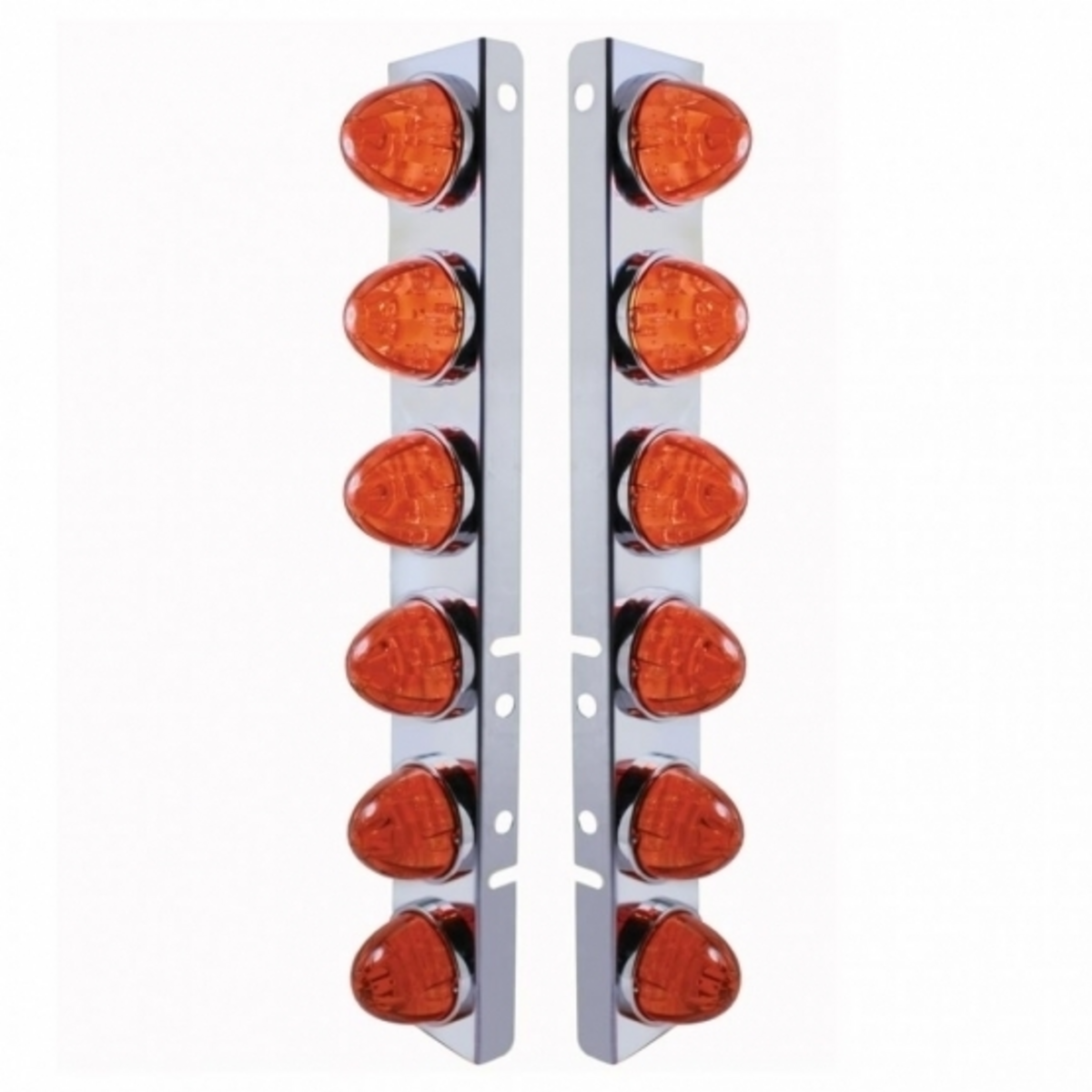 SS Front Air Cleaner Bracket With 12X LED Watermelon Lights & SS Bezels For Peterbilt-Amber LED/Dark Amber Lens