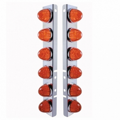 SS Front Air Cleaner Bracket With 12X LED Watermelon Lights & SS Bezels For Peterbilt-Amber LED/Dark Amber Lens