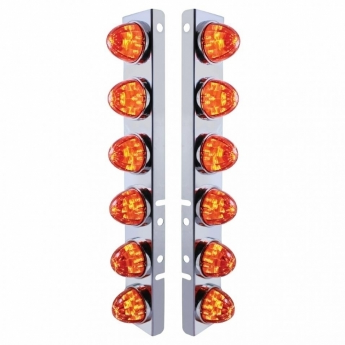 SS Front Air Cleaner Bracket With 12X LED Watermelon Lights & SS Bezels For Peterbilt-Amber LED/Dark Amber Lens