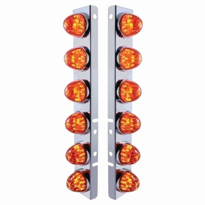 SS Front Air Cleaner Bracket With 12X LED Watermelon Lights & SS Bezels For Peterbilt-Amber LED/Dark Amber Lens