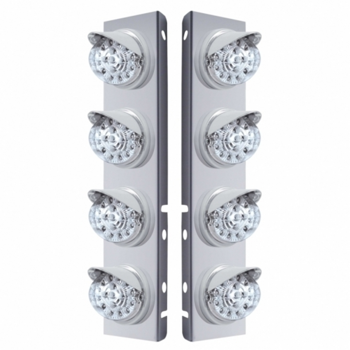 SS Front Air Cleaner Bracket With 8X 17 LED Reflector Lights & Visors For Peterbilt-Amber LED/Clear Lens