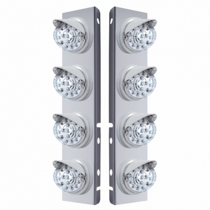 SS Front Air Cleaner Bracket With 8X 17 LED Reflector Lights & Visors For Peterbilt-Amber LED/Clear Lens