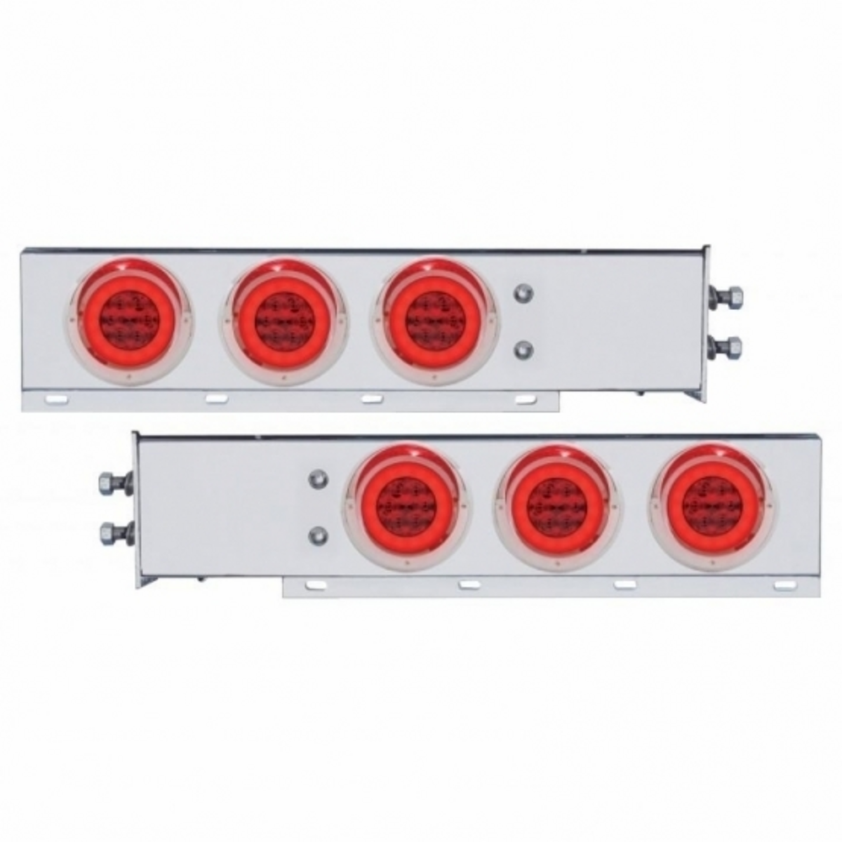 2" Bolt Pattern SS Spring Loaded Bar With 6X 21 LED 4" GloLight & Visors -Red LED & Lens (Pair)