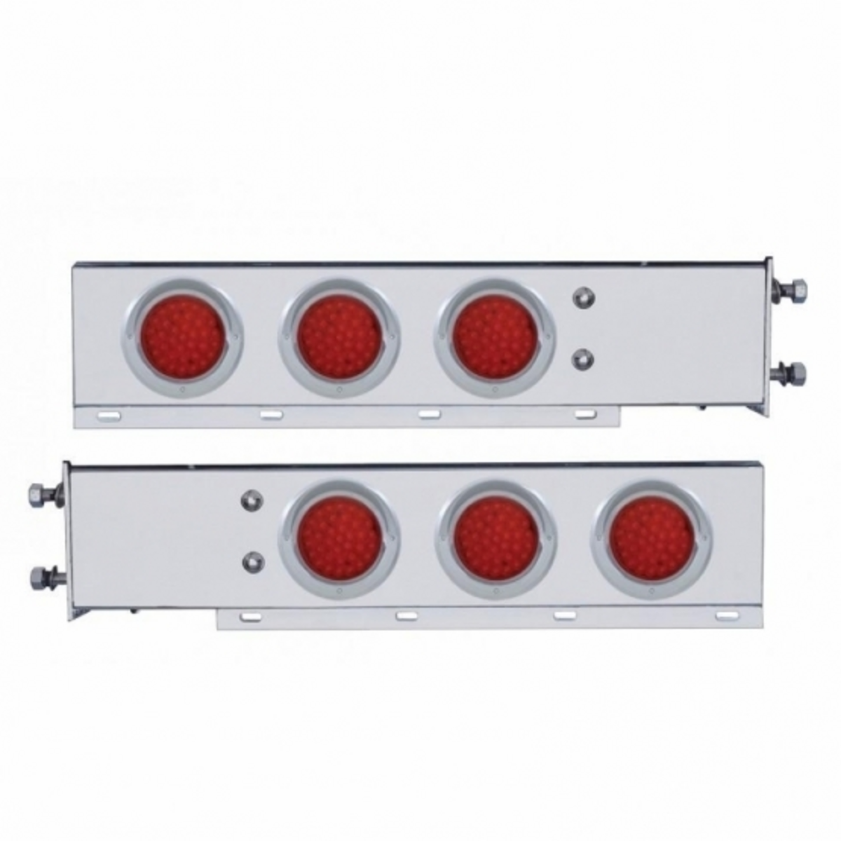 3-3/4" Bolt Pattern Chrome Spring Loaded Bar W/6X 36 Red LED 4" Lights & Visors - Red Lens (Pair)