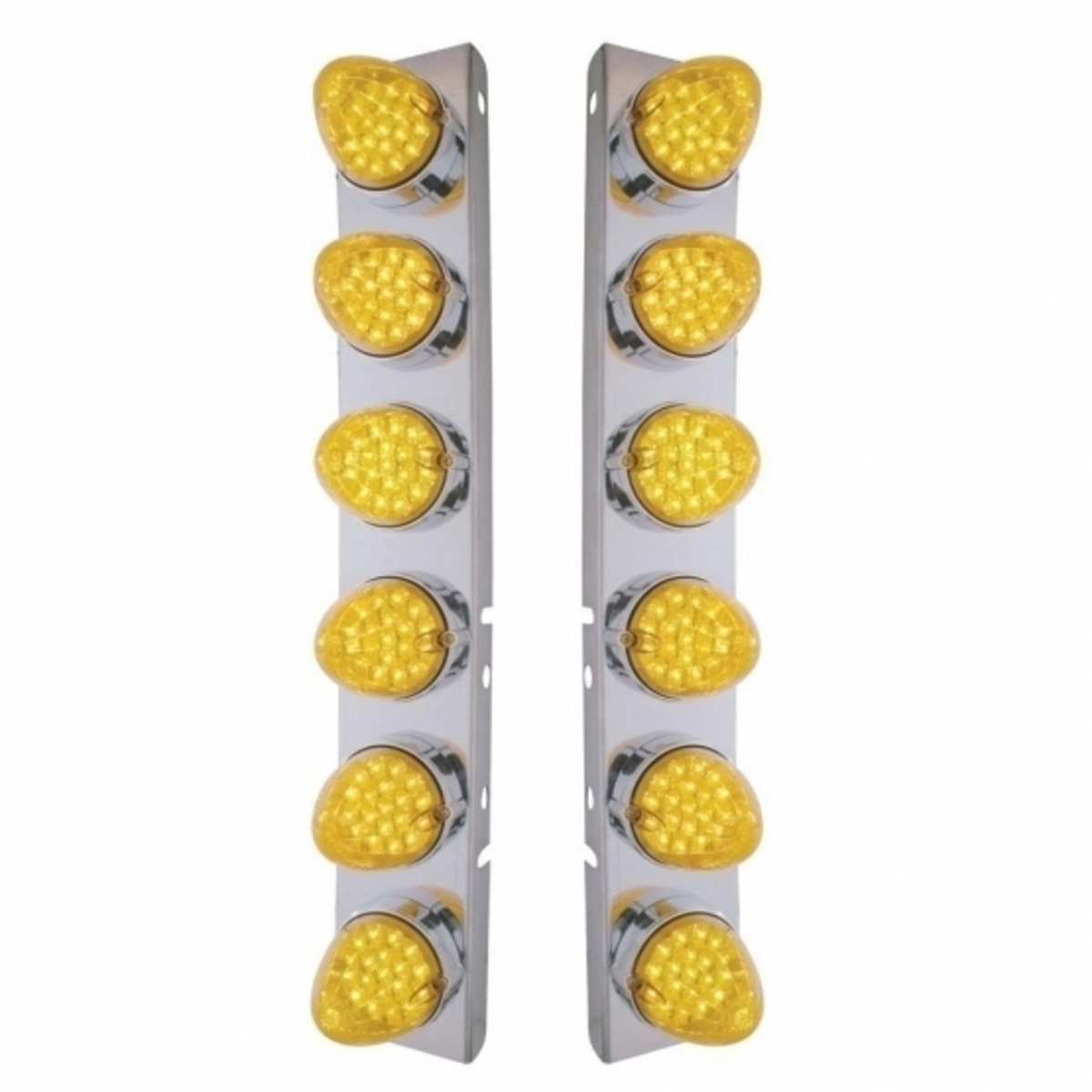 SS Front Air Cleaner Bracket With 12X 19 LED Reflector Lights & Bezels For Peterbilt-Amber LED & Lens