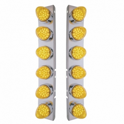SS Front Air Cleaner Bracket With 12X 19 LED Reflector Lights & Bezels For Peterbilt-Amber LED & Lens