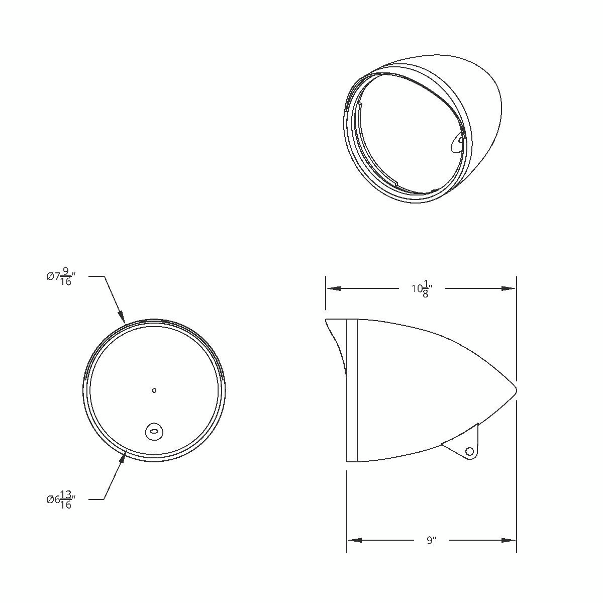 Motorcycle Chrome "Chopper" Headlight Housing With Smooth Visor