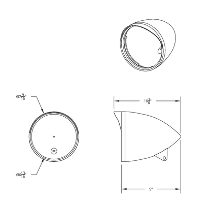 Motorcycle Chrome "Chopper" Headlight Housing With Smooth Visor