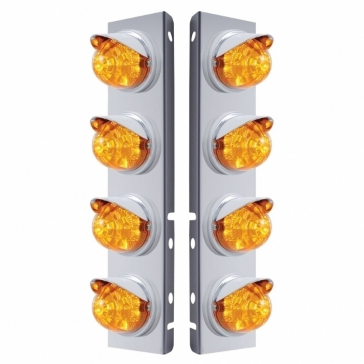 SS Front Air Cleaner Bracket With 8X 17 LED Reflector Watermelon Lights & Visors For Peterbilt-Amber LED & Lens