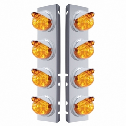 SS Front Air Cleaner Bracket With 8X 17 LED Reflector Watermelon Lights & Visors For Peterbilt-Amber LED & Lens