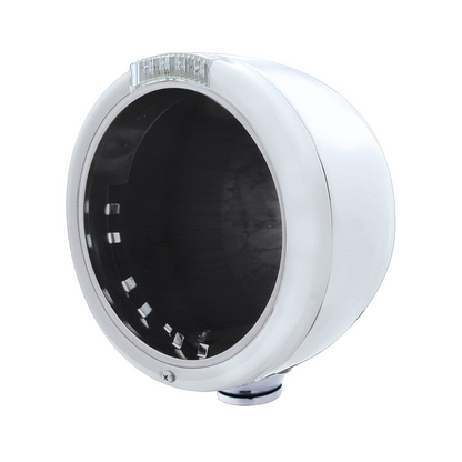 Stainless Steel Classic Half Moon Headlight No Bulb With LED Turn Signal - Clear Lens