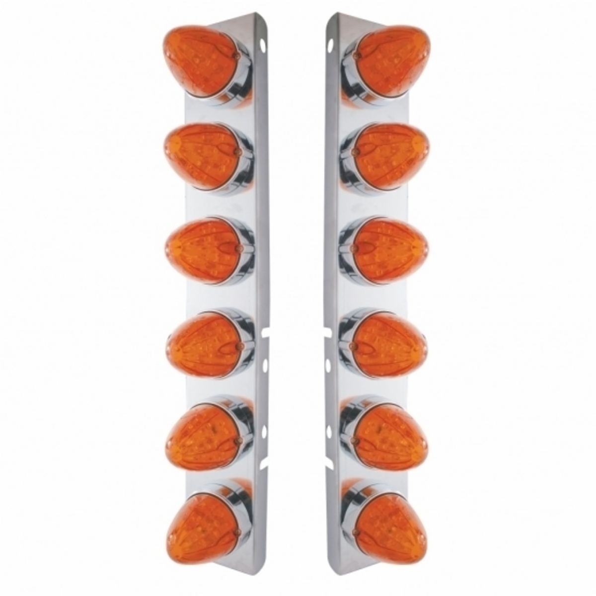 SS Front Air Cleaner Bracket With 12X 19 LED Watermelon Lights & Bezels For Peterbilt-Amber LED/Dark Amber Lens