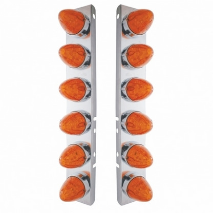 SS Front Air Cleaner Bracket With 12X 19 LED Watermelon Lights & Bezels For Peterbilt-Amber LED/Dark Amber Lens