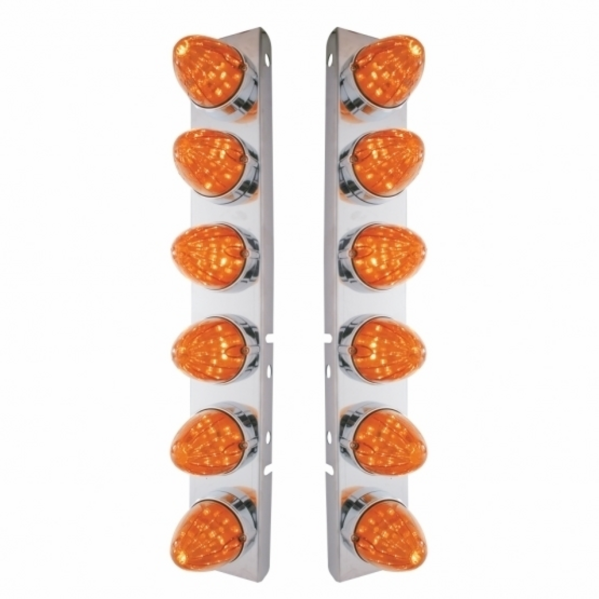 SS Front Air Cleaner Bracket With 12X 19 LED Watermelon Lights & Bezels For Peterbilt-Amber LED/Dark Amber Lens