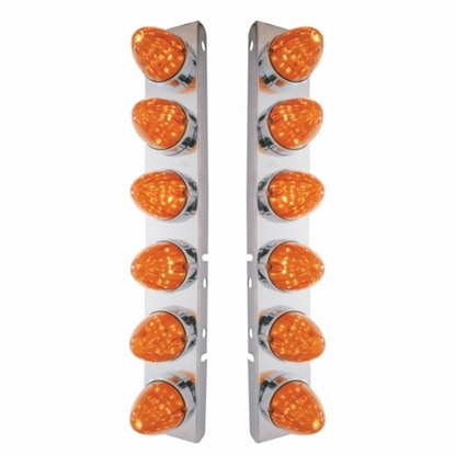 SS Front Air Cleaner Bracket With 12X 19 LED Watermelon Lights & Bezels For Peterbilt-Amber LED/Dark Amber Lens