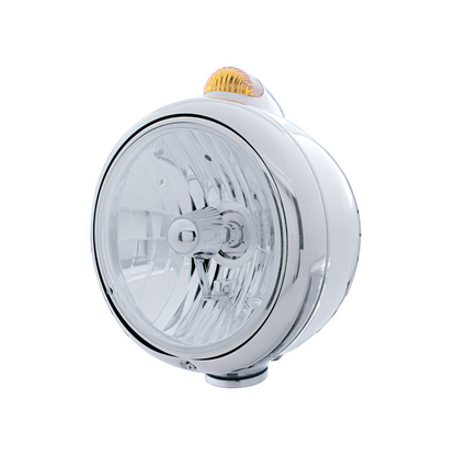 Stainless Steel Guide 682-C Headlight Crystal H4 & Dual Mode LED Signal - Amber Lens