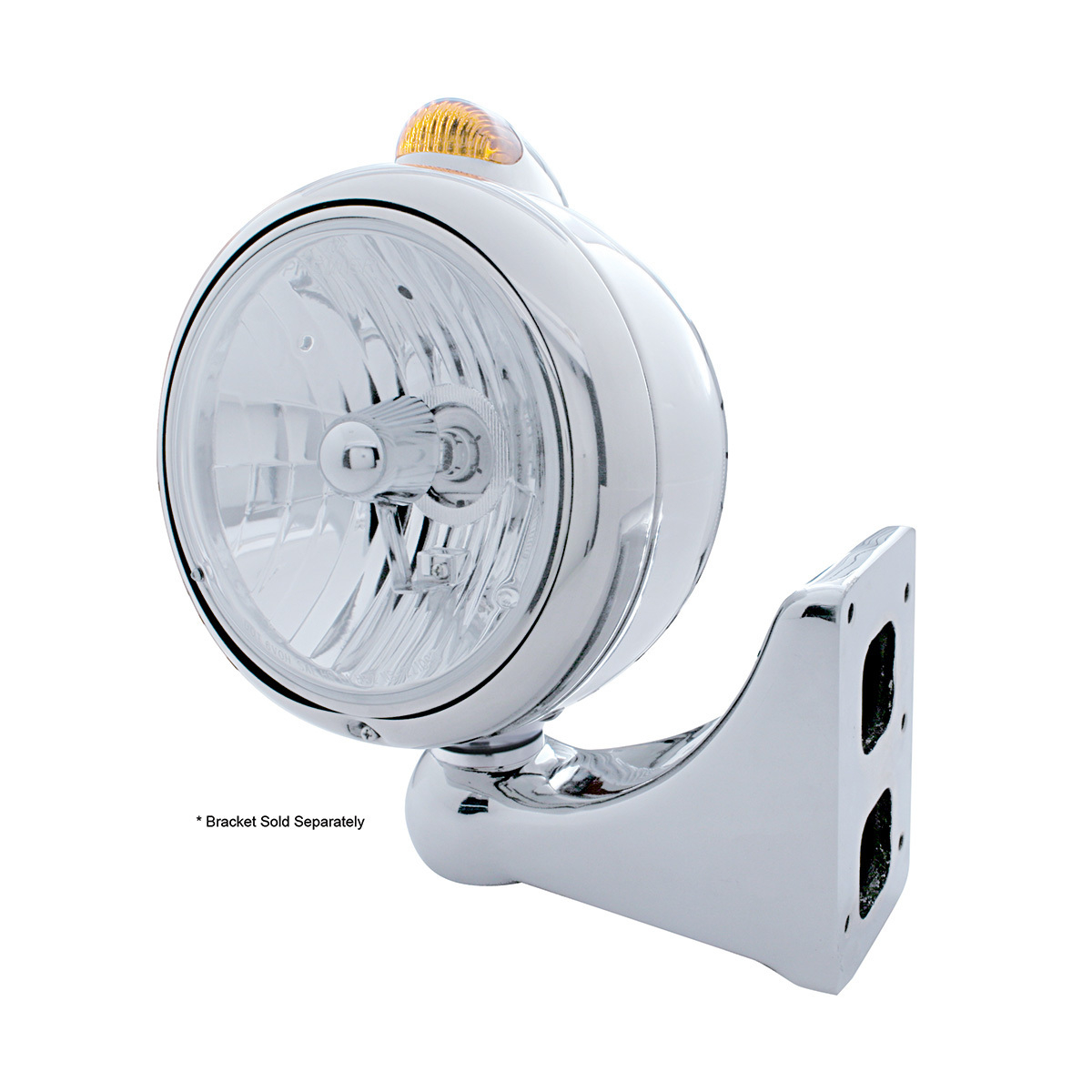Stainless Steel Guide 682-C Headlight Crystal H4 & Dual Mode LED Signal - Amber Lens
