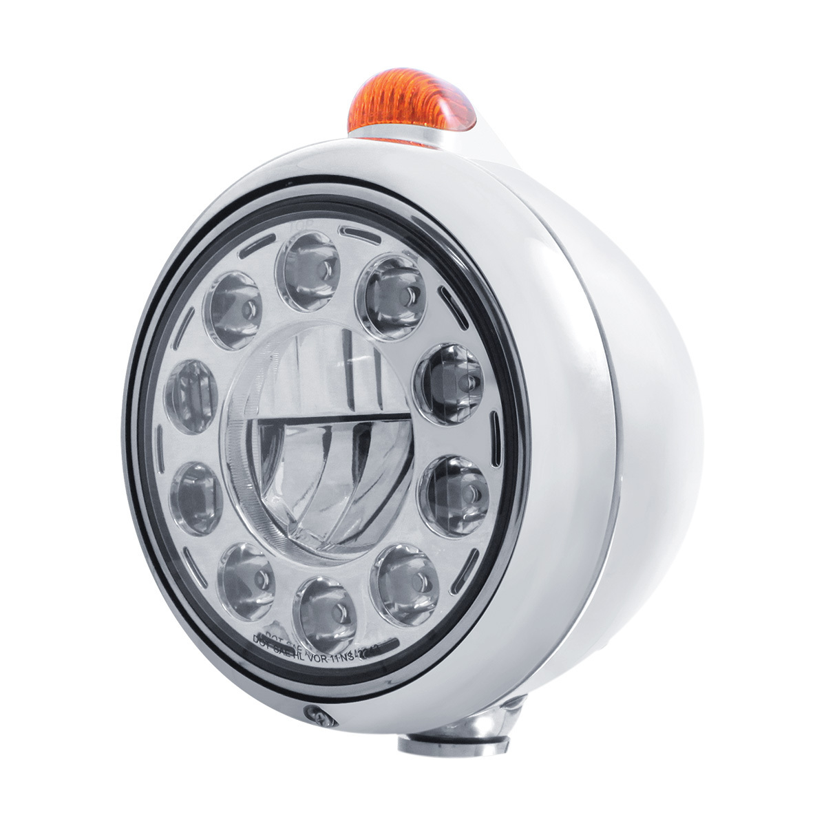 Chrome Guide 682-C Headlight 11 LED Bulb & Dual Mode LED Signal - Amber Lens