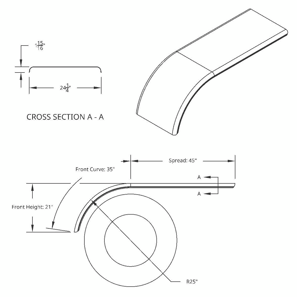 80" 430 Stainless Steel (16ga) Smooth Half Fender - SE Series (Pair)
