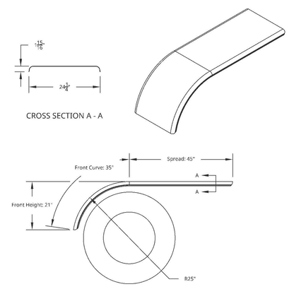 80" 430 Stainless Steel (16ga) Smooth Half Fender - SE Series (Pair)