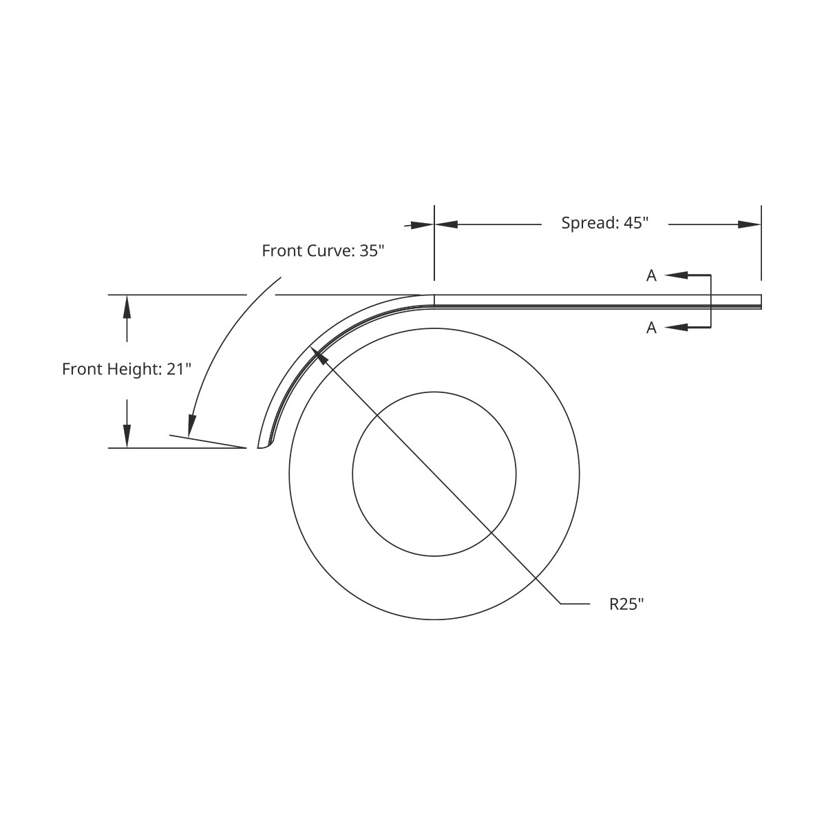 80" 430 Stainless Steel (16ga) Smooth Half Fender - SE Series (Pair)
