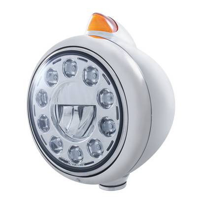 Chrome Guide 682-C Headlight 11 LED Bulb & Original Style LED Signal - Amber Lens