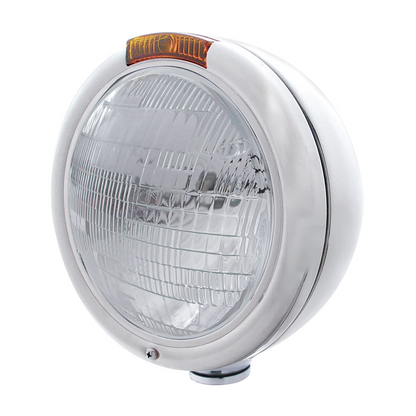 Chrome Classic Headlight H6024 Bulb & Turn Signal - Amber Lens