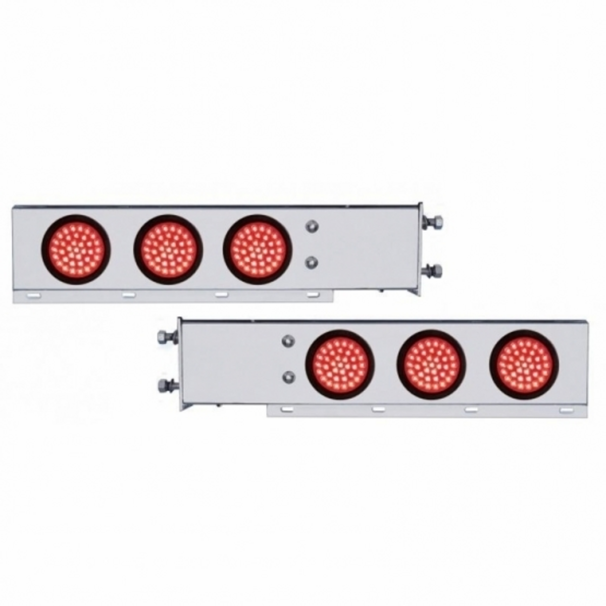 3-3/4" Bolt Pattern SS Spring Loaded Bar With 6X 36 LED 4" Lights -Red LED & Lens (Pair)