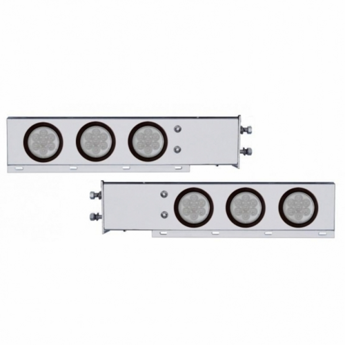 2.5" Bolt Pattern Chrome Spring Loaded Bar W/6X 4" 7 LED Lights -Red LED/Clear Lens (Pair)