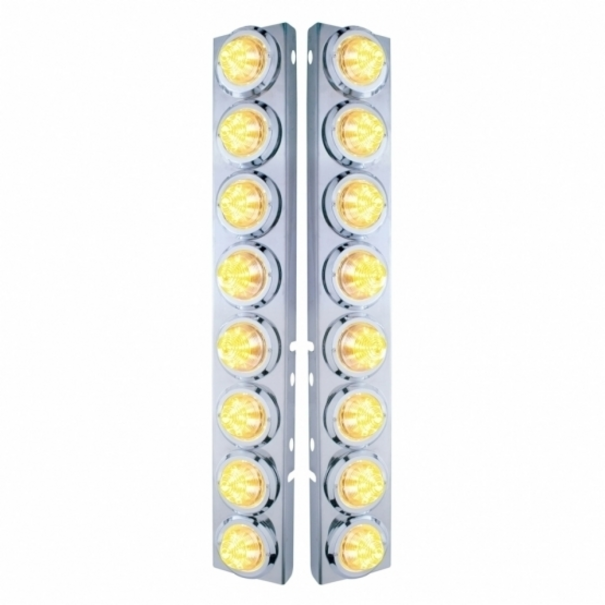 SS Front Air Cleaner Bracket With 16X 9 LED 2" Beehive Lights & Bezels For Peterbilt-Amber LED/Clear Lens