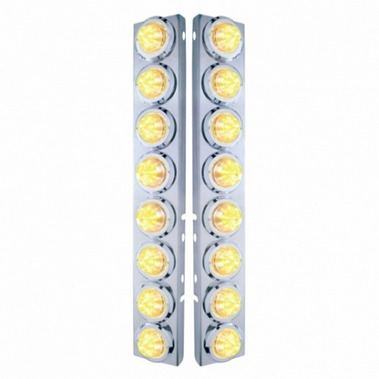 SS Front Air Cleaner Bracket With 16X 9 LED 2" Beehive Lights & Bezels For Peterbilt-Amber LED/Clear Lens