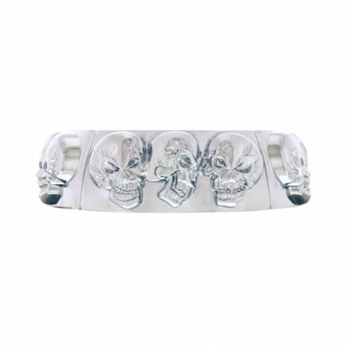 Chrome Die-Cast Skull Horn Button Bezel