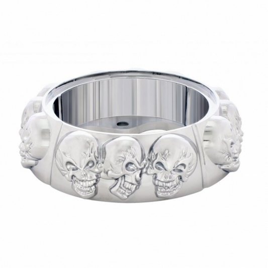 Chrome Die-Cast Skull Horn Button Bezel