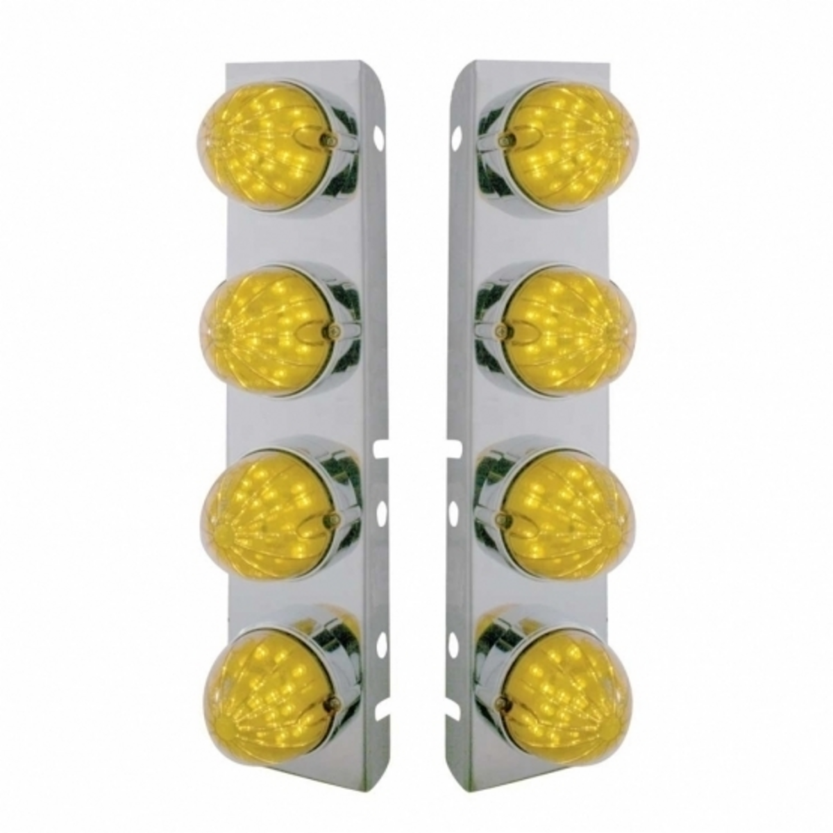 SS Front Air Cleaner Bracket With 8X 19 LED Bullet Style Lights & Bezels For Peterbilt-Amber LED & Lens