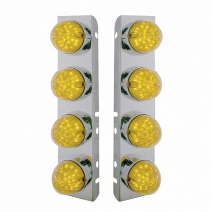 SS Front Air Cleaner Bracket With 8X 19 LED Bullet Style Lights & Bezels For Peterbilt-Amber LED & Lens