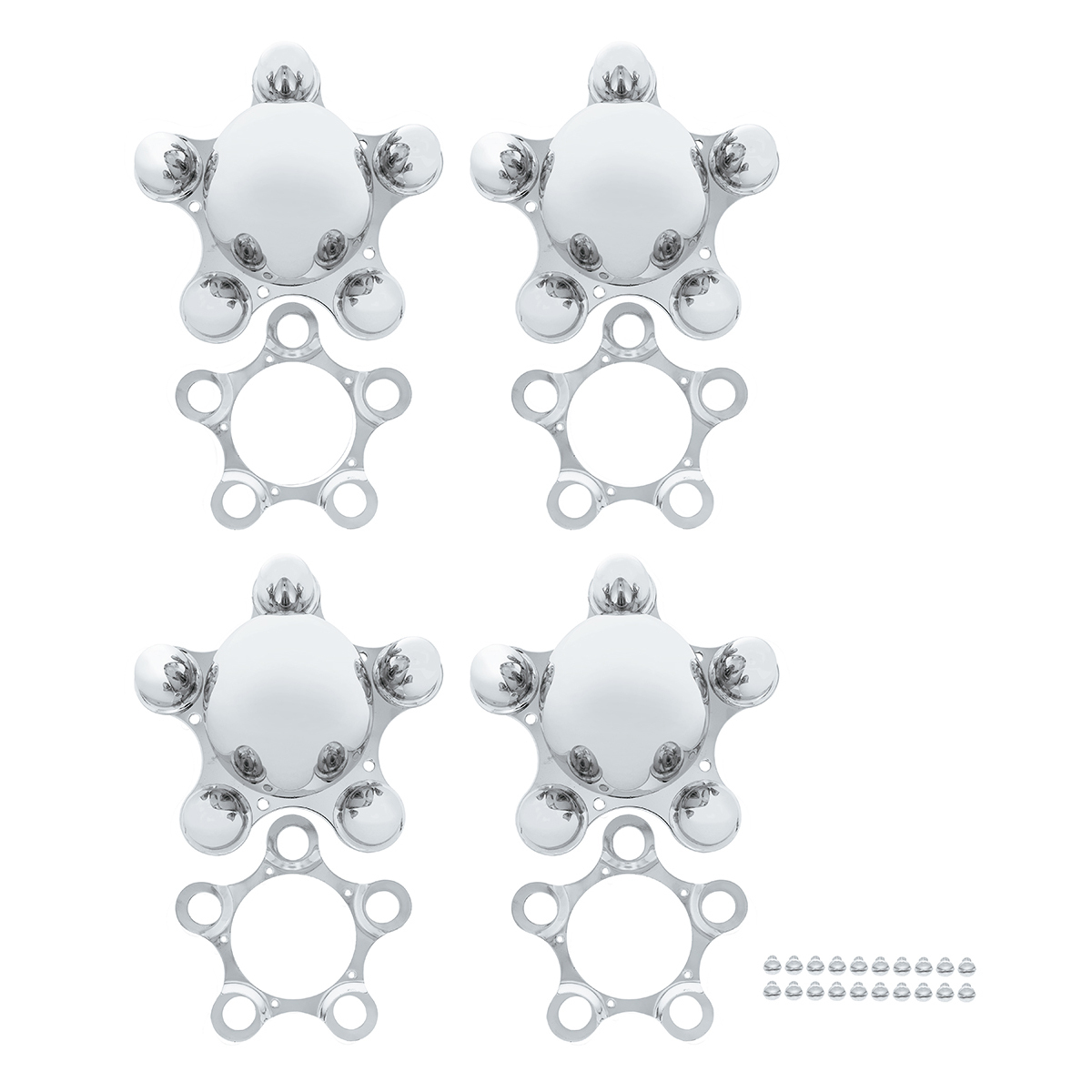 Chrome 5 on 5" Vintage Spider Wheel Hub Cover Set